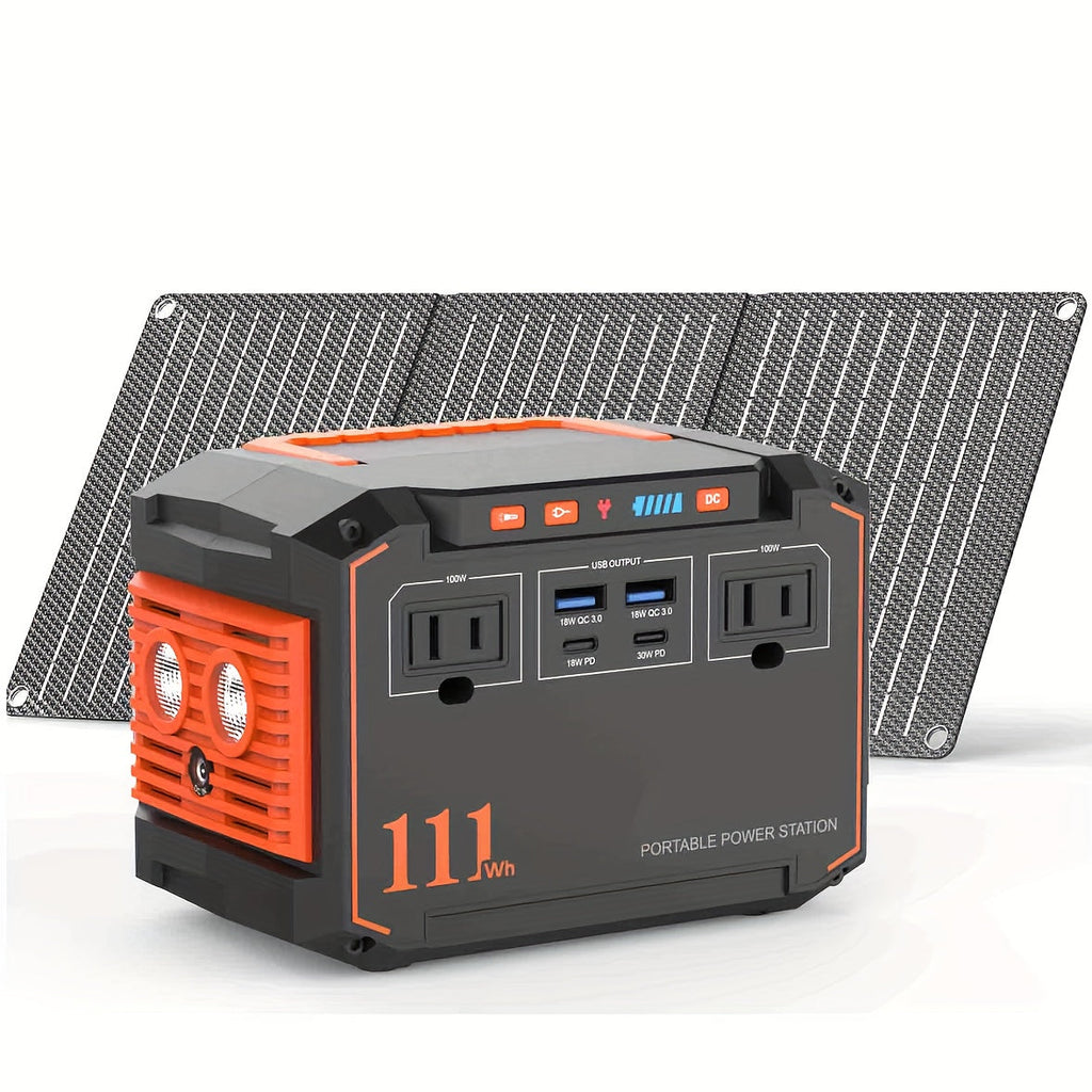 300W Portable Power Station Solar Generator w/ Foldable Solar Panel Camping Backup Power Supply